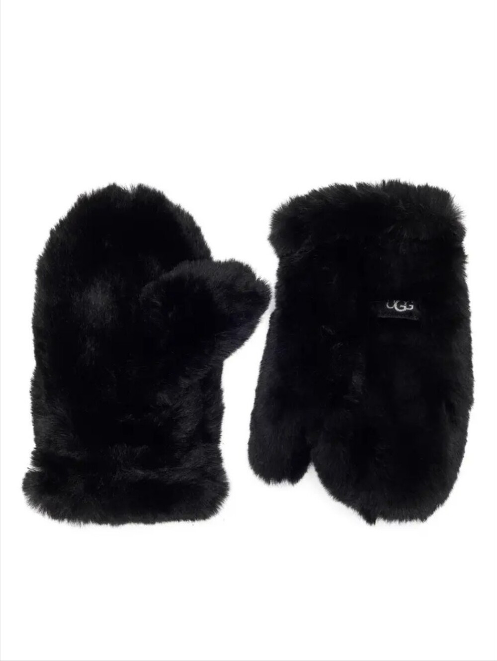 UGG Black Faux Fur Mittens with Logo Tag
